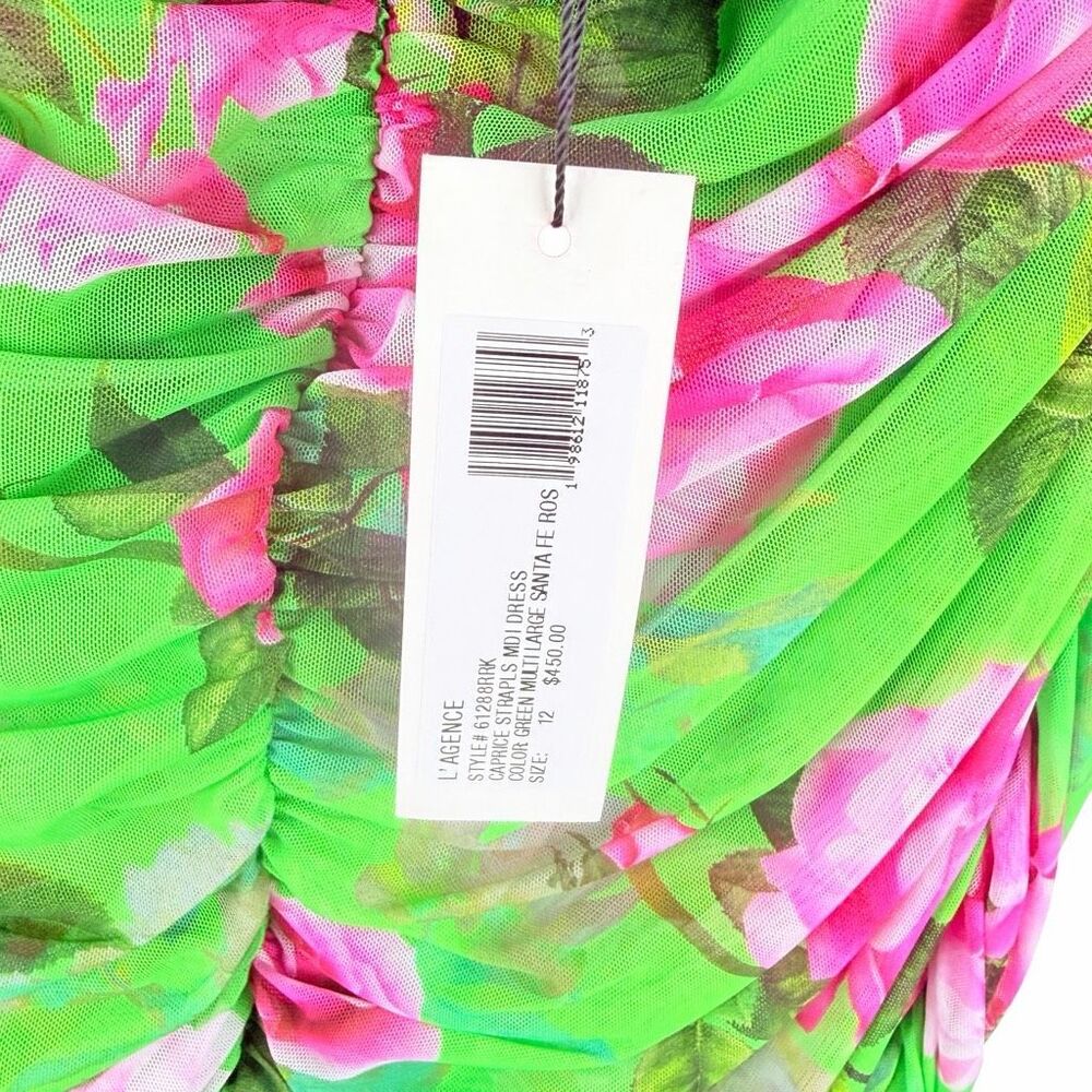 NWT L'Agence Caprice Midi Dress - Green Multi Large Santa Fe Rose / 12 - Picture 4 of 9